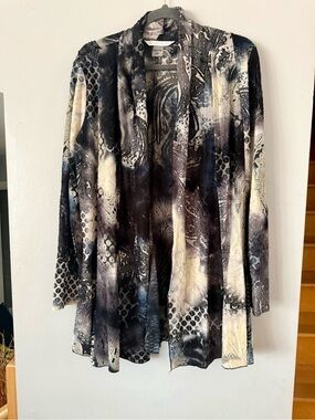 PETER NYGARD Mixed Media Burnout Duster Cardigan - Abstract Floral Print